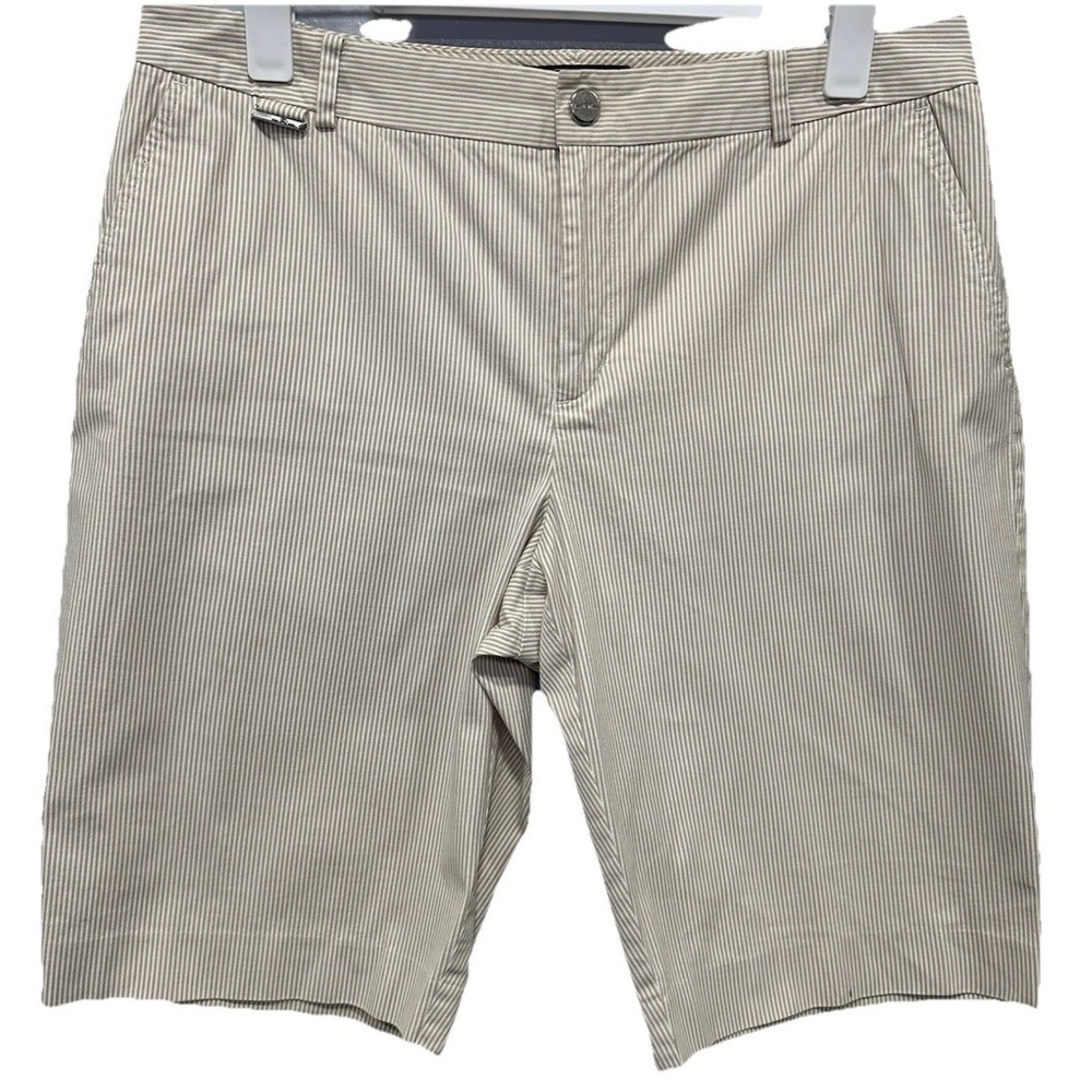 Ralph Lauren Active Bermuda Shorts Women's Sz 10 Khaki Stripes Preppy 4 Pockets